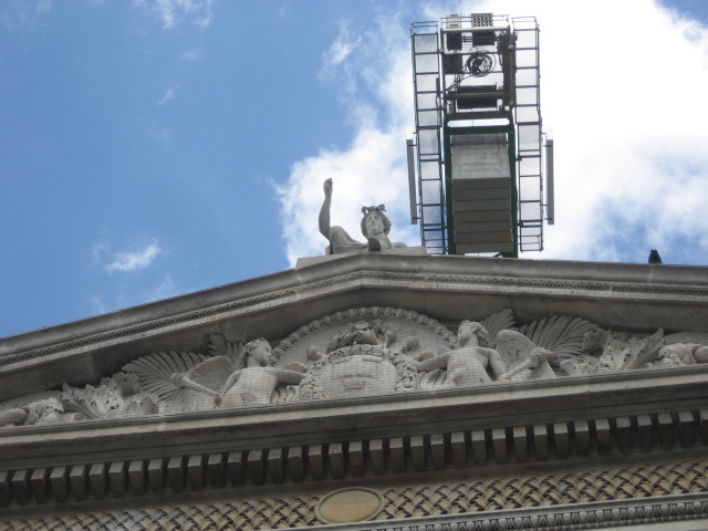 Art museum facade with crane